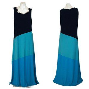 Threadz Blue Colorblock Sleeveless Maxi Dress